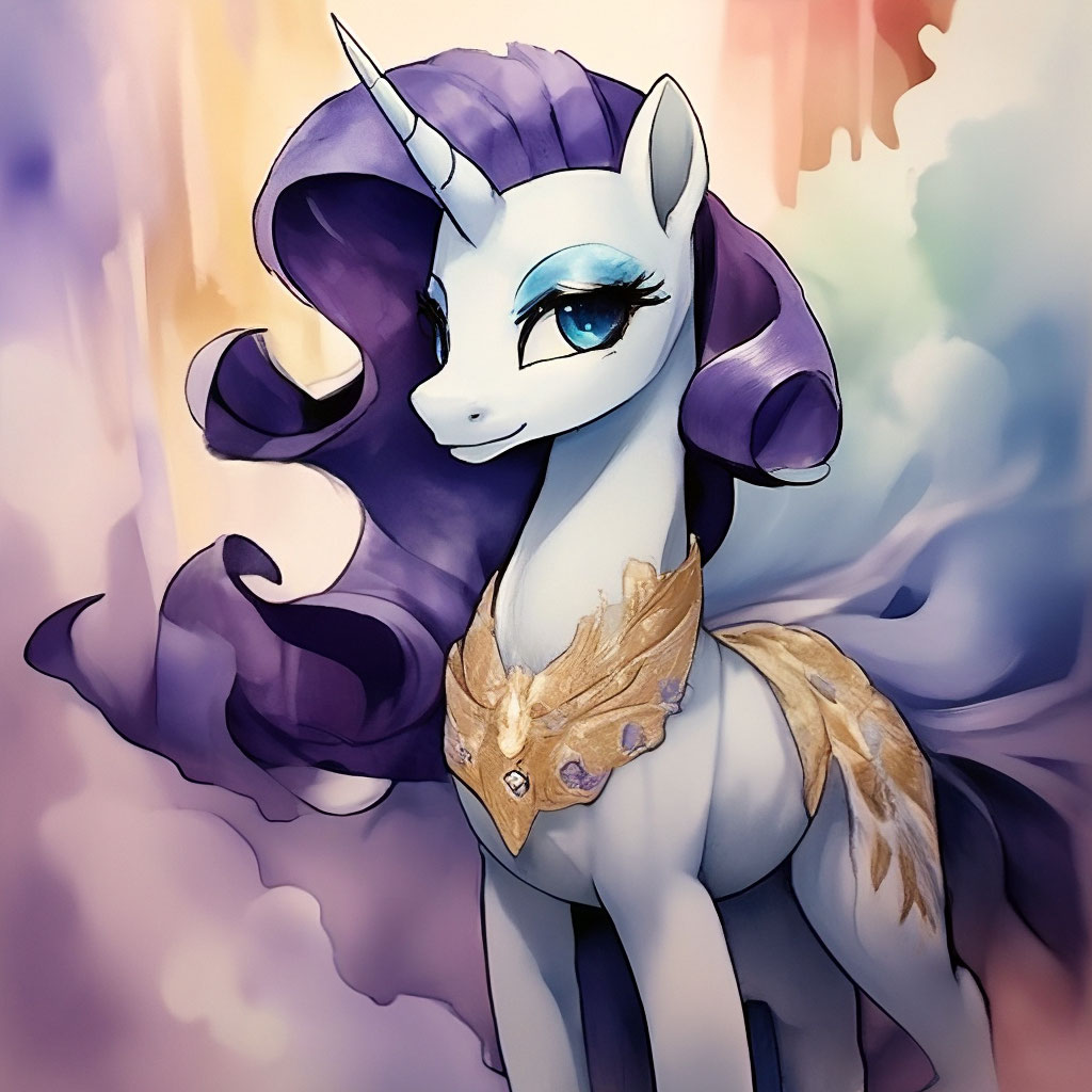 My little pony, rarity, luxurious dress, in watercolor style"  image  created in Shedevrum