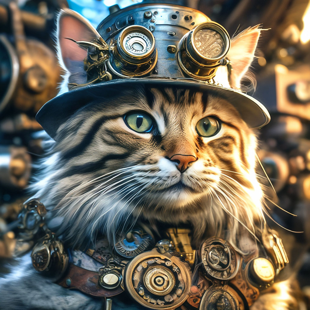 "Bayun the cat steampunk digital photo…" — image created in Shedevrum