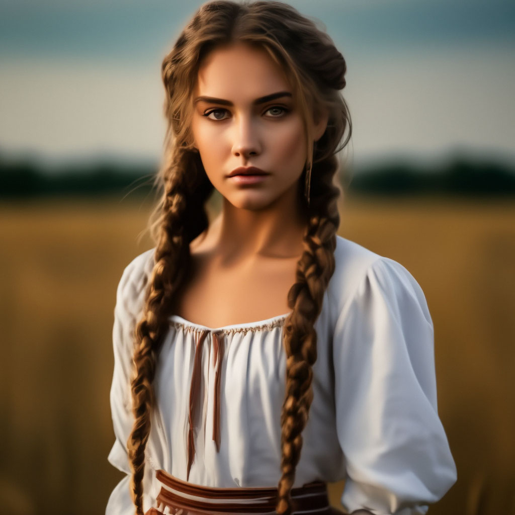 Красивая девушка крестьянка с косами…» — создано в Шедевруме