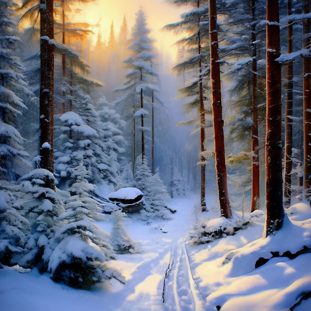 Рисунок зимний лес