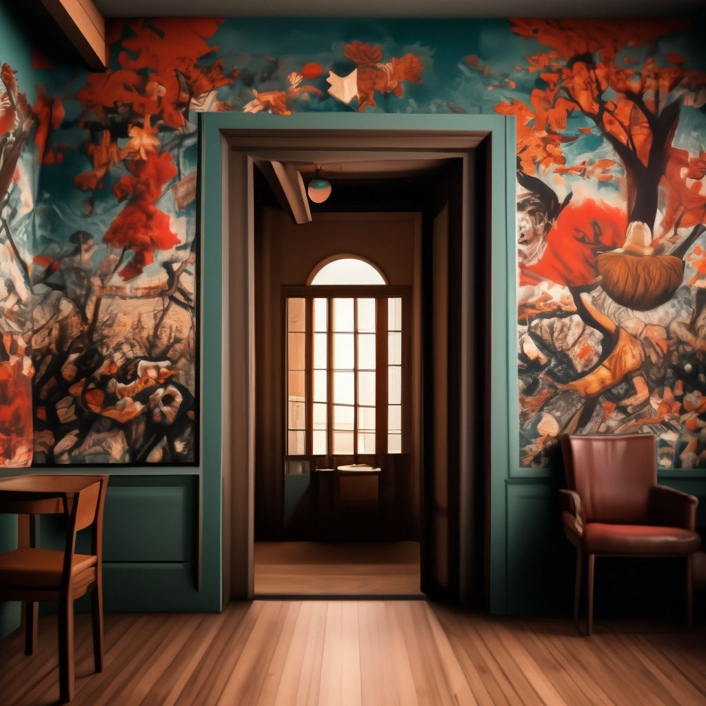 "Wall painting with a happy New year pattern" — image created in Shedevrum