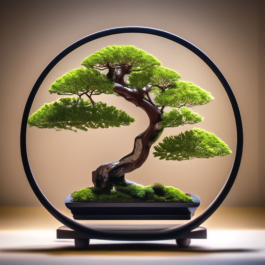 Elegant ikebana bonsai, round background, high quality, meticulous, fine "   image created in Shedevrum