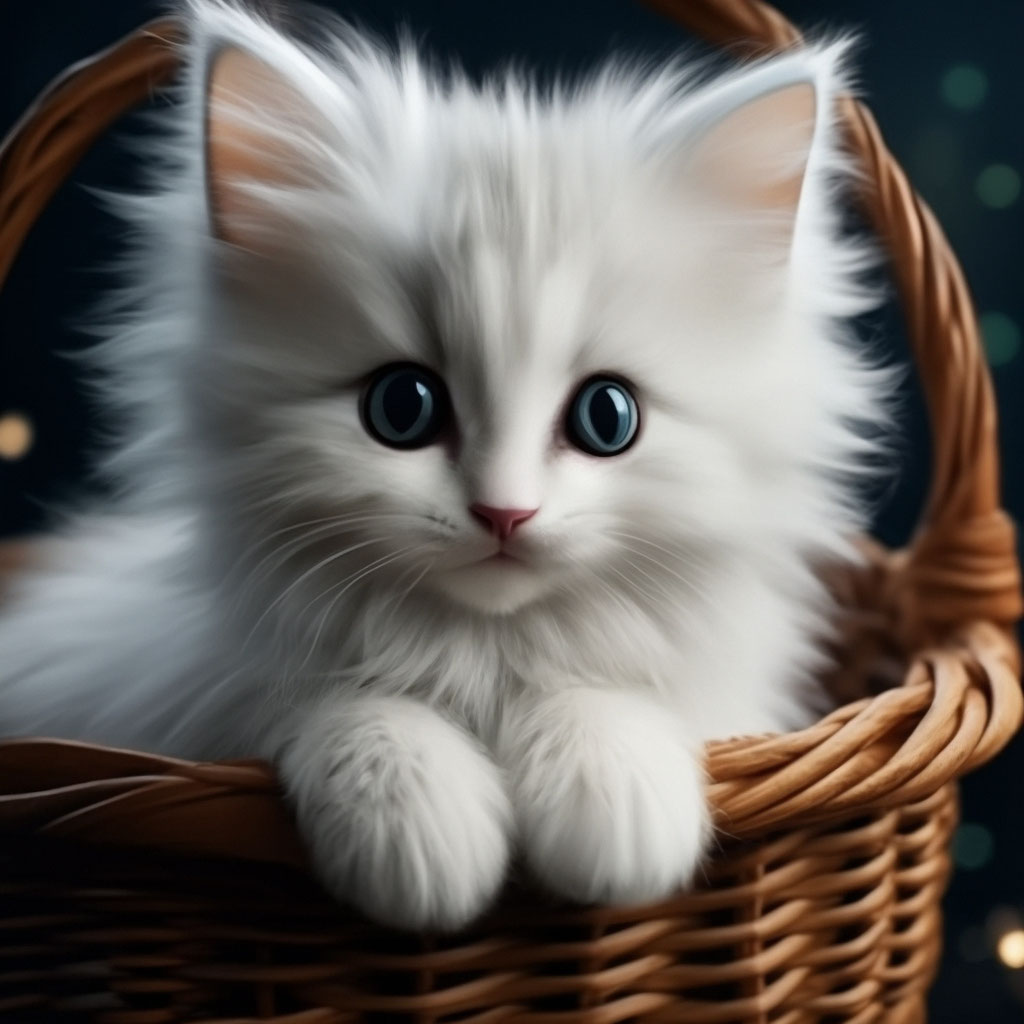 Котенок белый пушистый