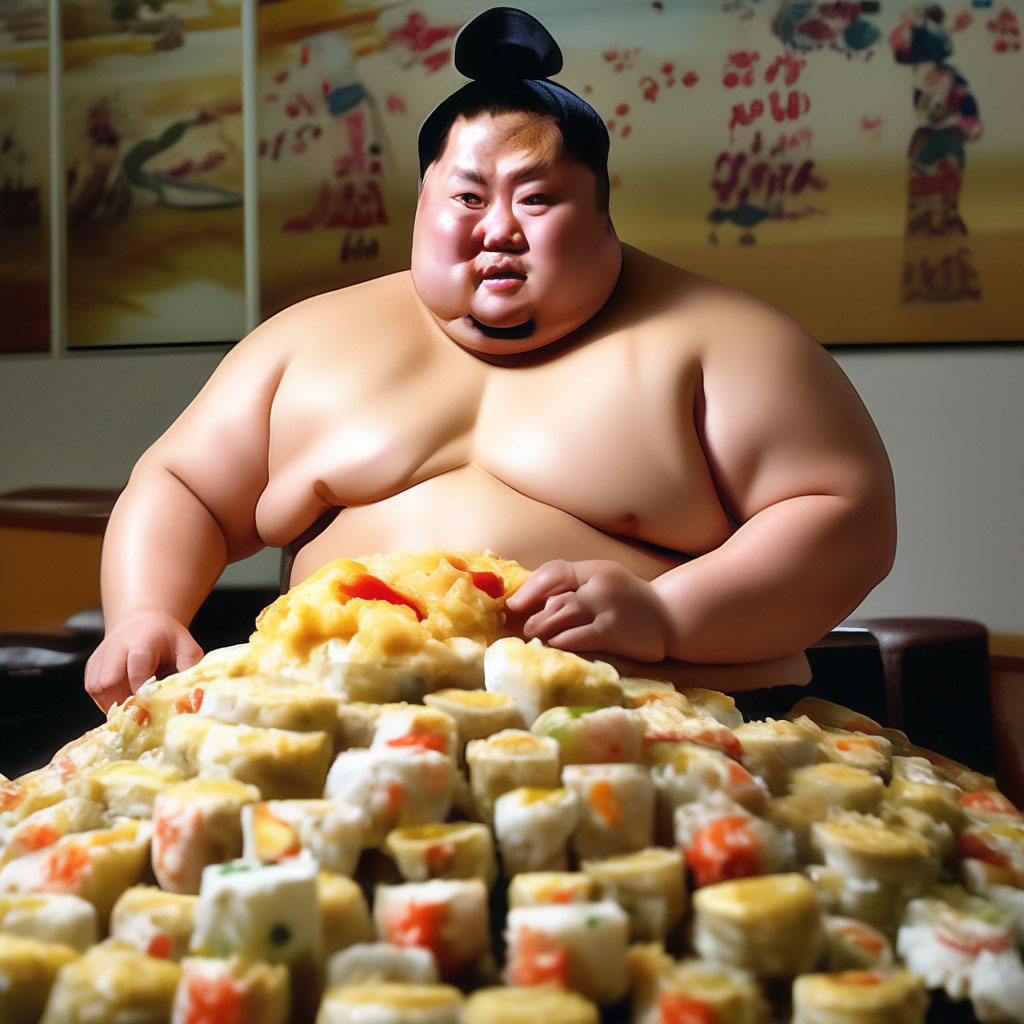 Жирный Китаец сумоист жрёт …» — картинка создана в Шедевруме