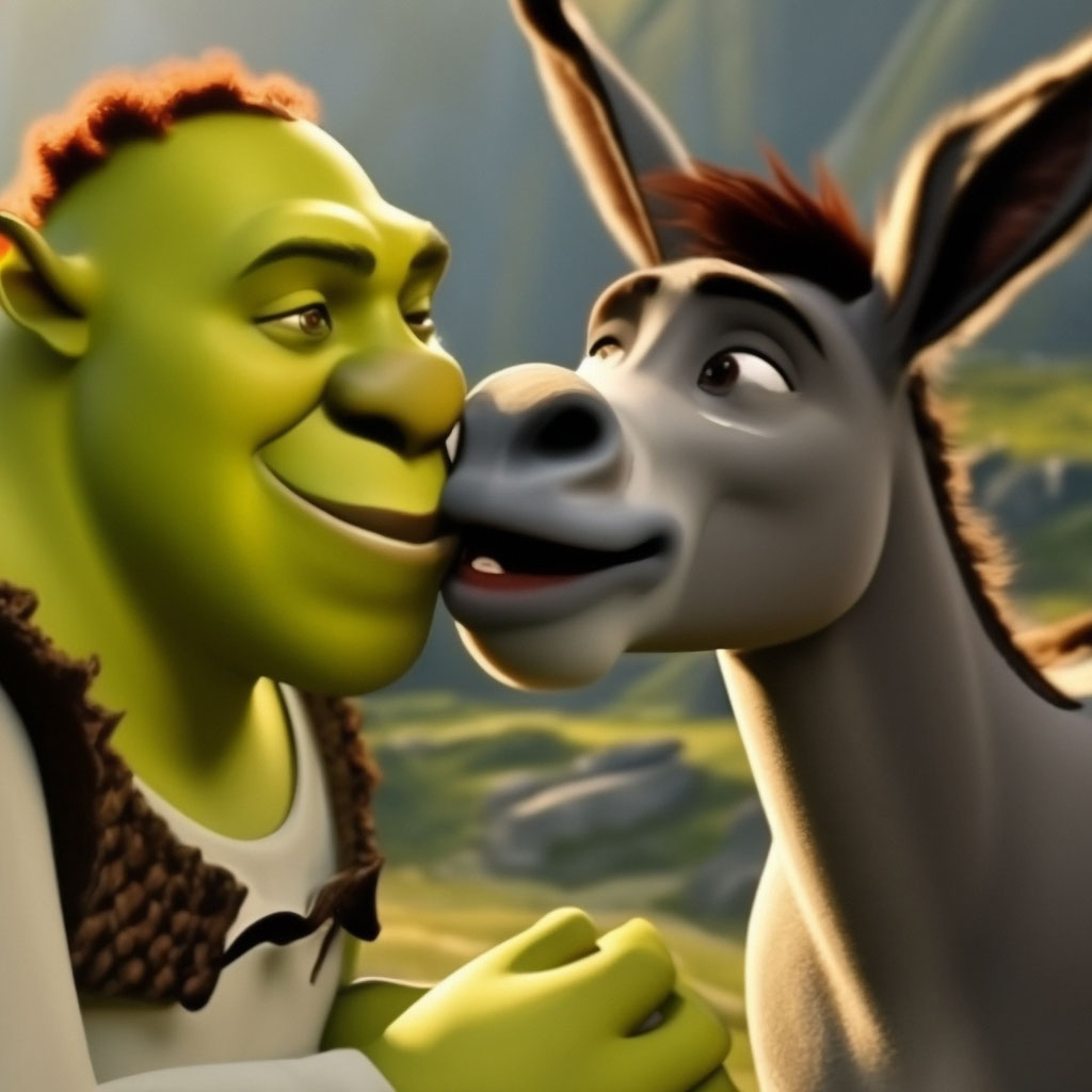 Donkey And Shrek Kissing