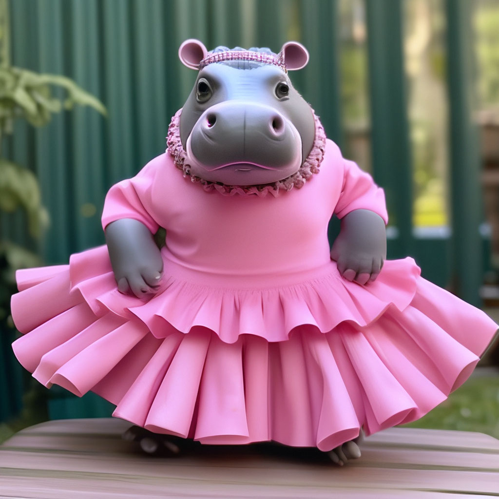 Hippo in a pink skirt"  image created in Shedevrum
