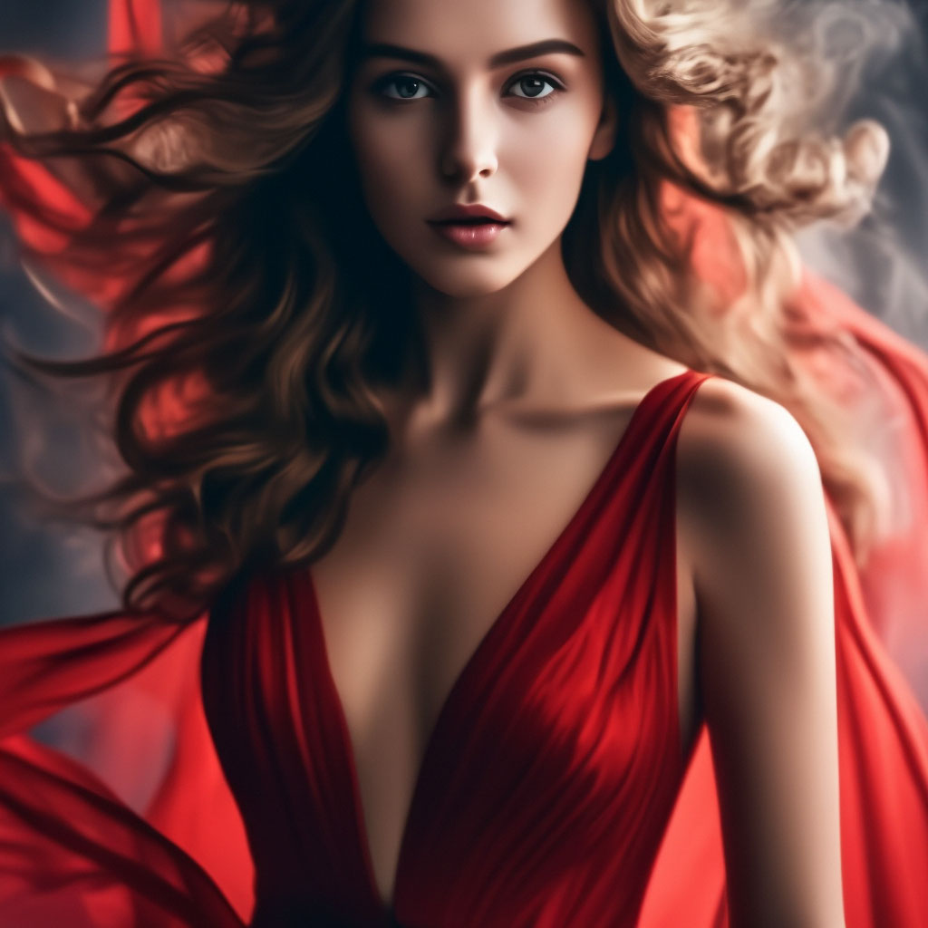 "A girl in all red, beautiful, ." - image created in Shedevrum