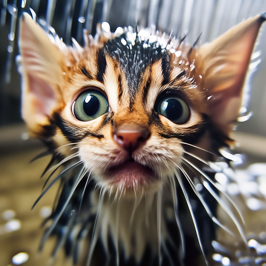 Мокрый котенок, мокрые глаза, уши …» — создано в Шедевруме
