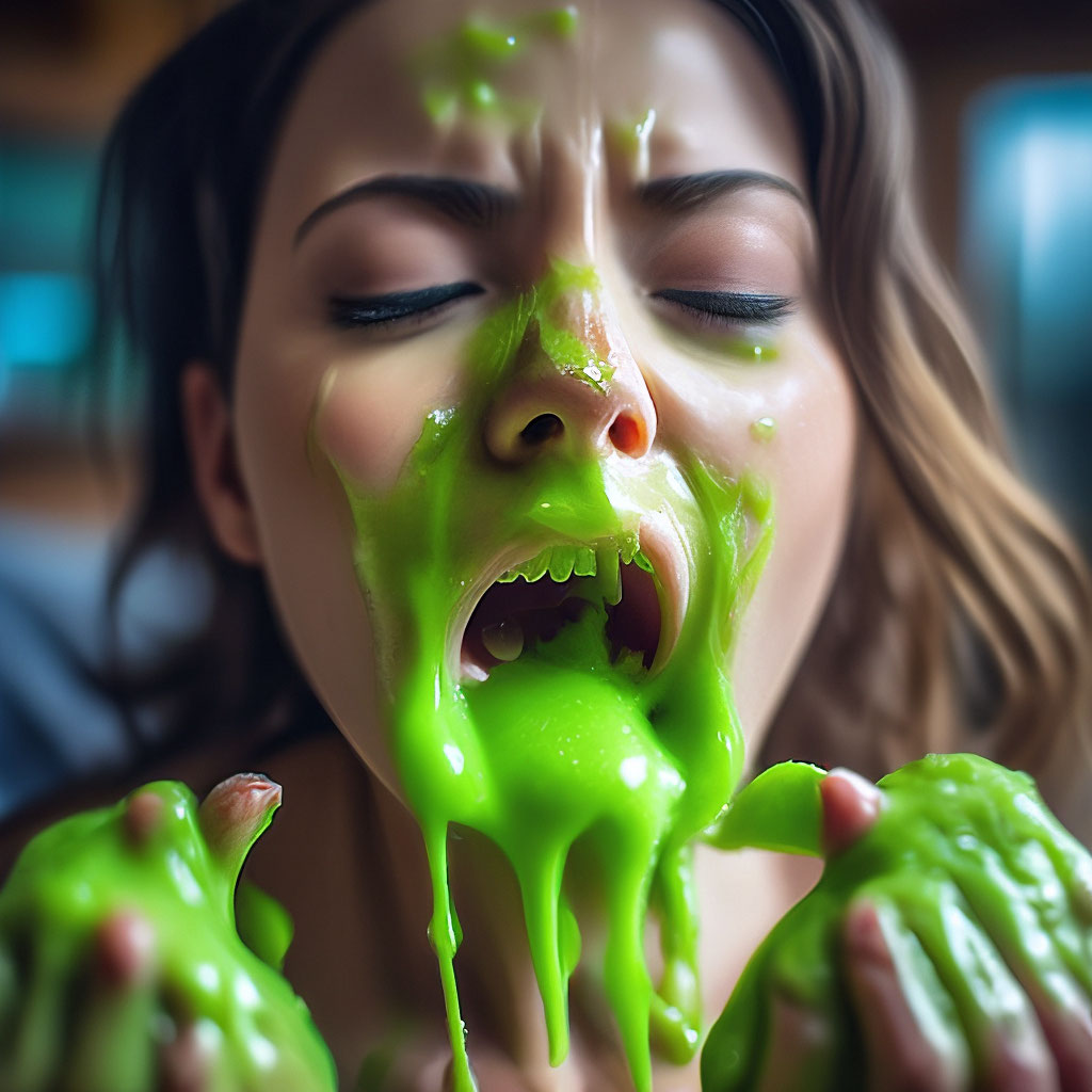 Красивая женщина блюёт зелёной …» — создано в Шедевруме