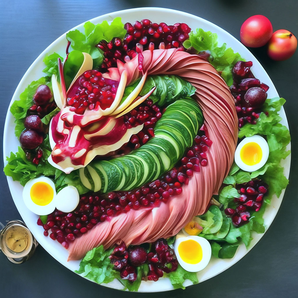 5 салатов в виде дракона на Новый год | Рецепт | Еда, Рецепты еды, Еда на рождество