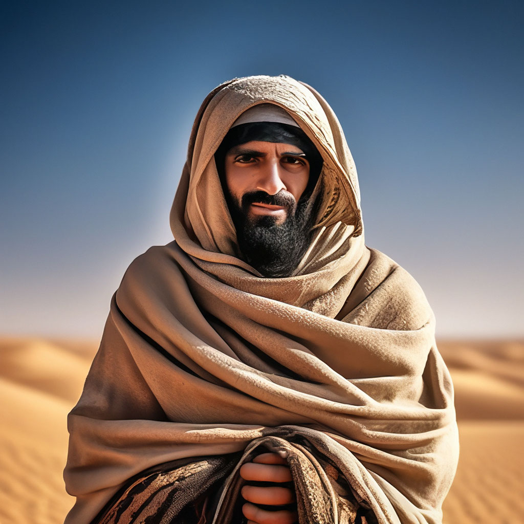 Замотанный араб в пустыне с …» — создано в Шедевруме