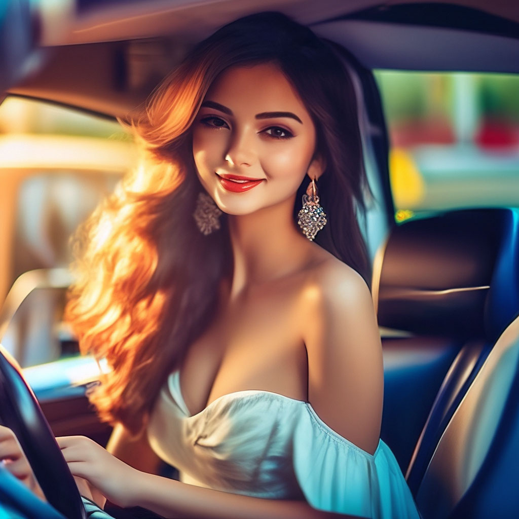 Красивая девушка в машине, яркая и…» — создано в Шедевруме