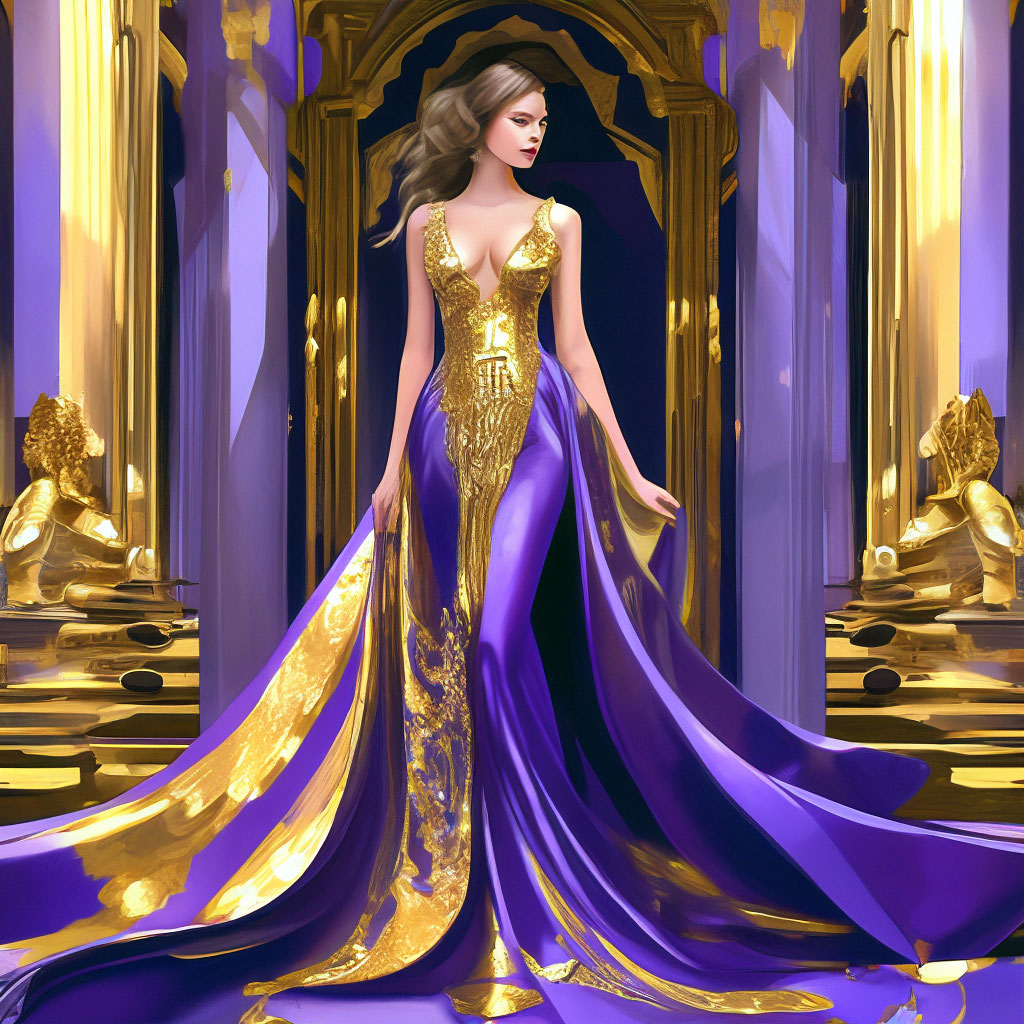 Purple and gold evening dress image created in Shedevrum