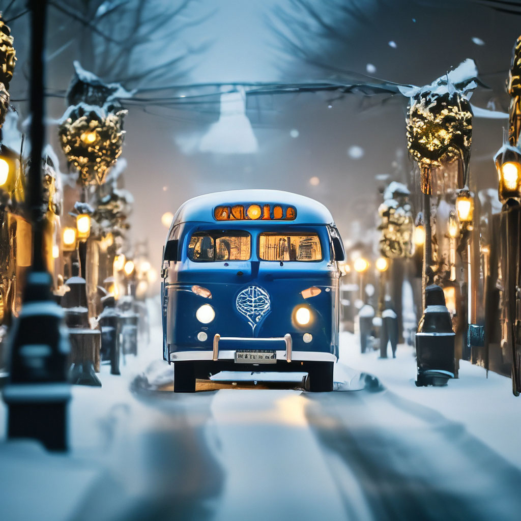 Маленький синий винтажный автобус в …» — создано в Шедевруме
