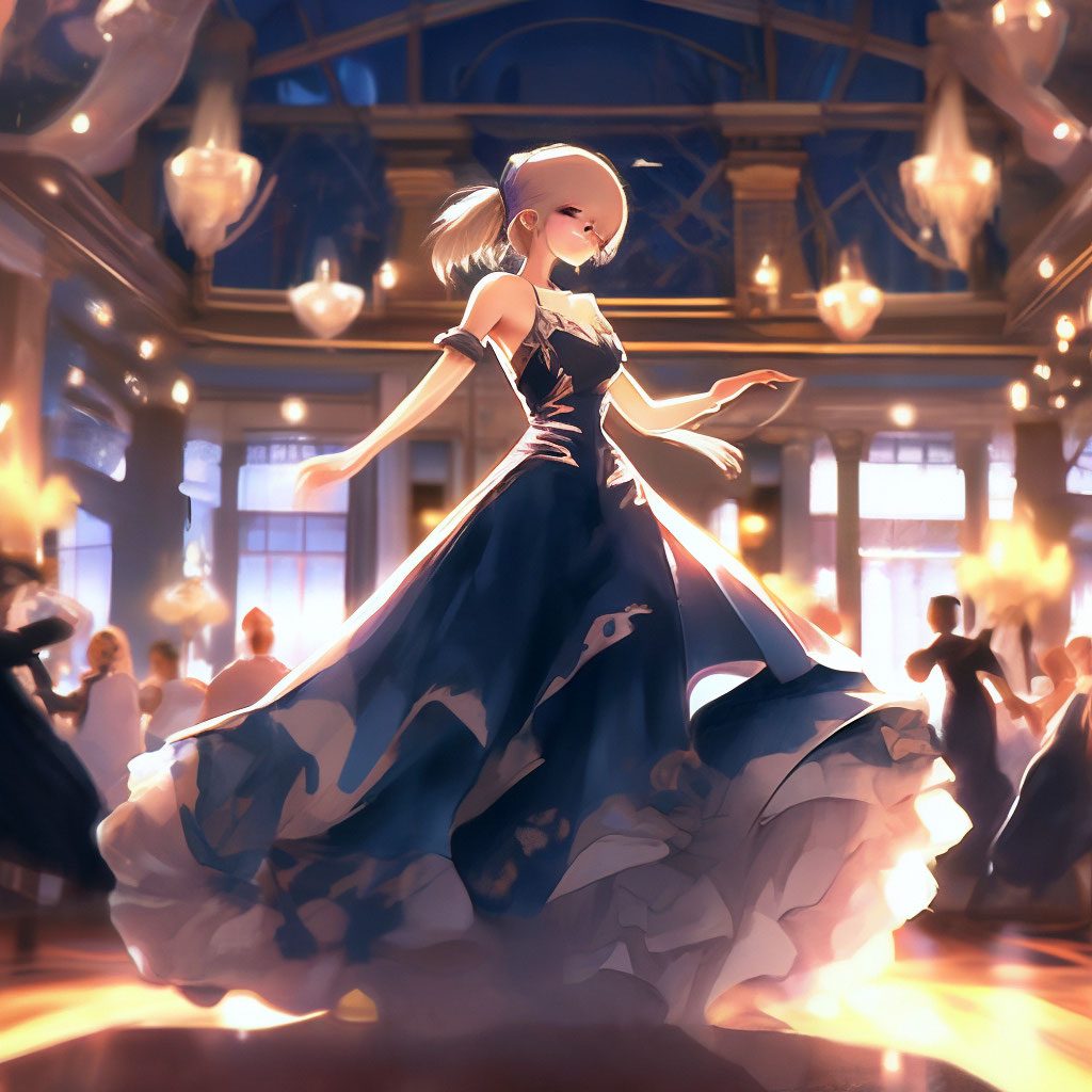 Anime girl in a chic ball gown …