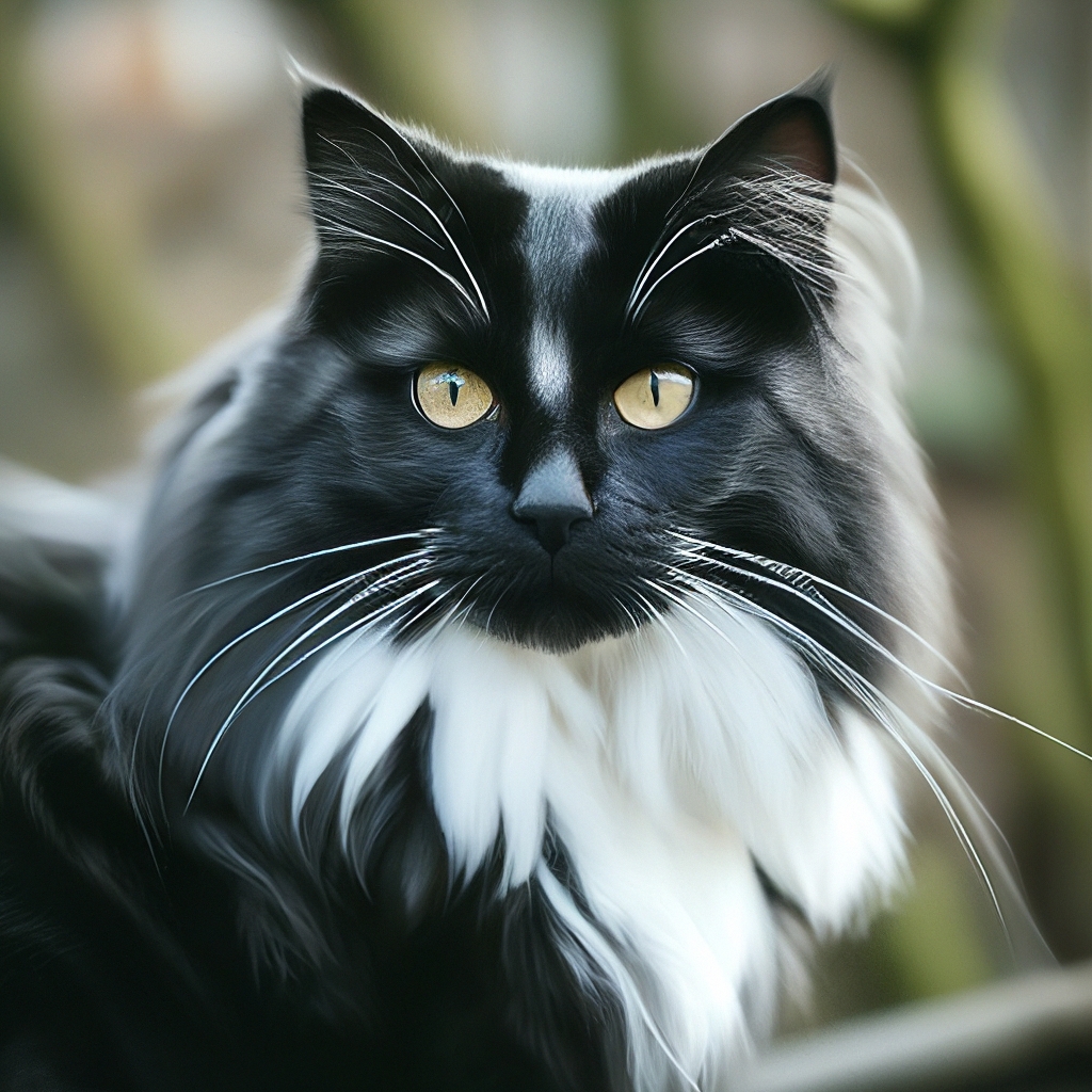 Пушистый чёрно- белый кот» — создано в Шедевруме