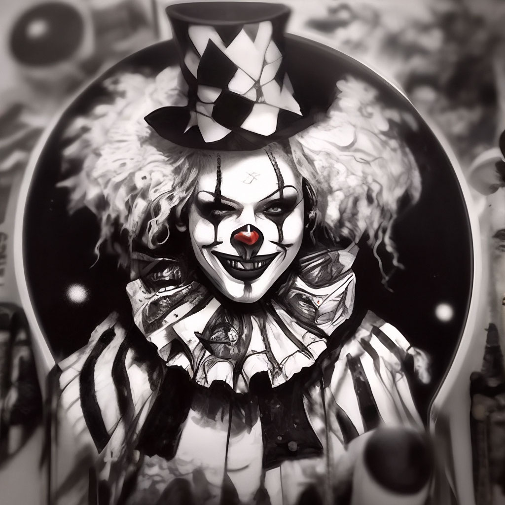 «Клоун Арт, черно белый костюм, …» — создано в Шедевруме