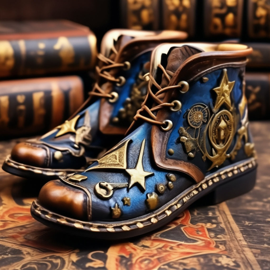 Яркая обувь волшебника с острыми краями векторной иллюстрации шаржа