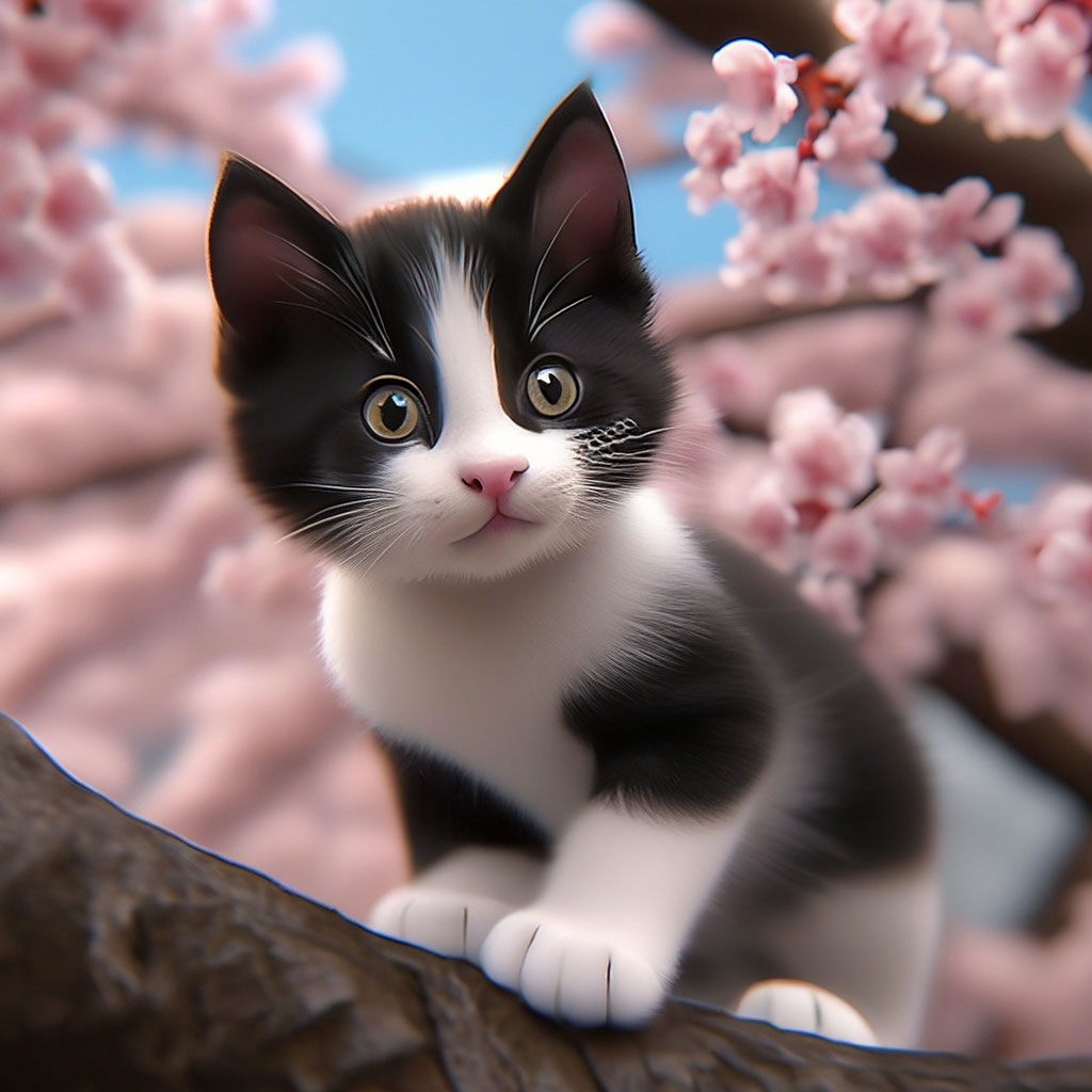 Черно-белый котёнок в Японии, …» — создано в Шедевруме