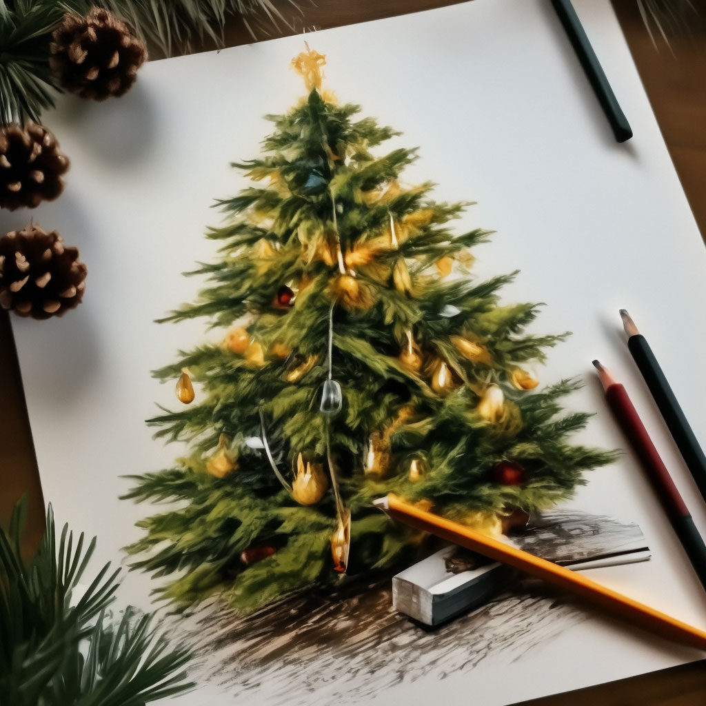 Рисунок карандашом, эскиз, новогодняя …» — создано в Шедевруме