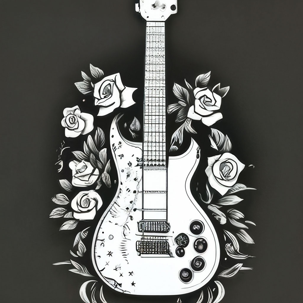 Картина маслом Рок гитара в черно-белых тонах