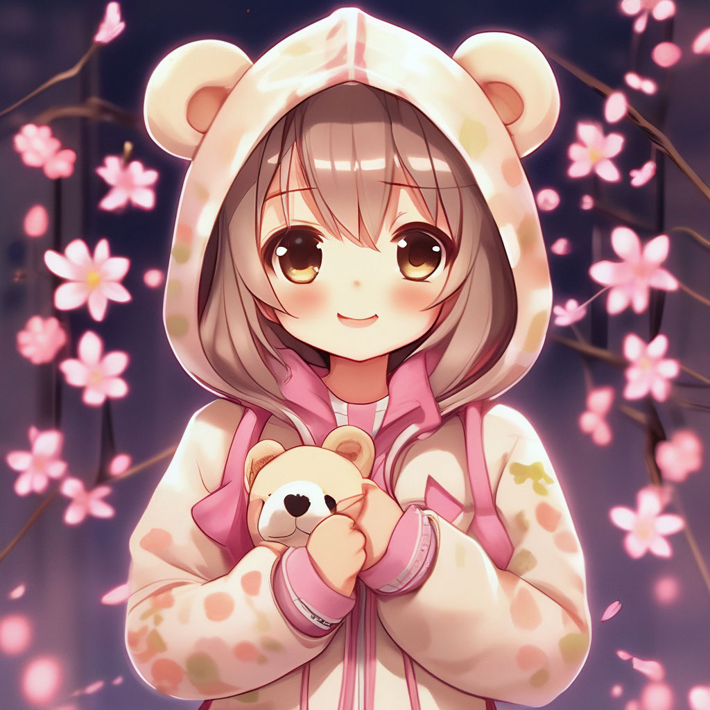 Anime girl with bear hoodie online