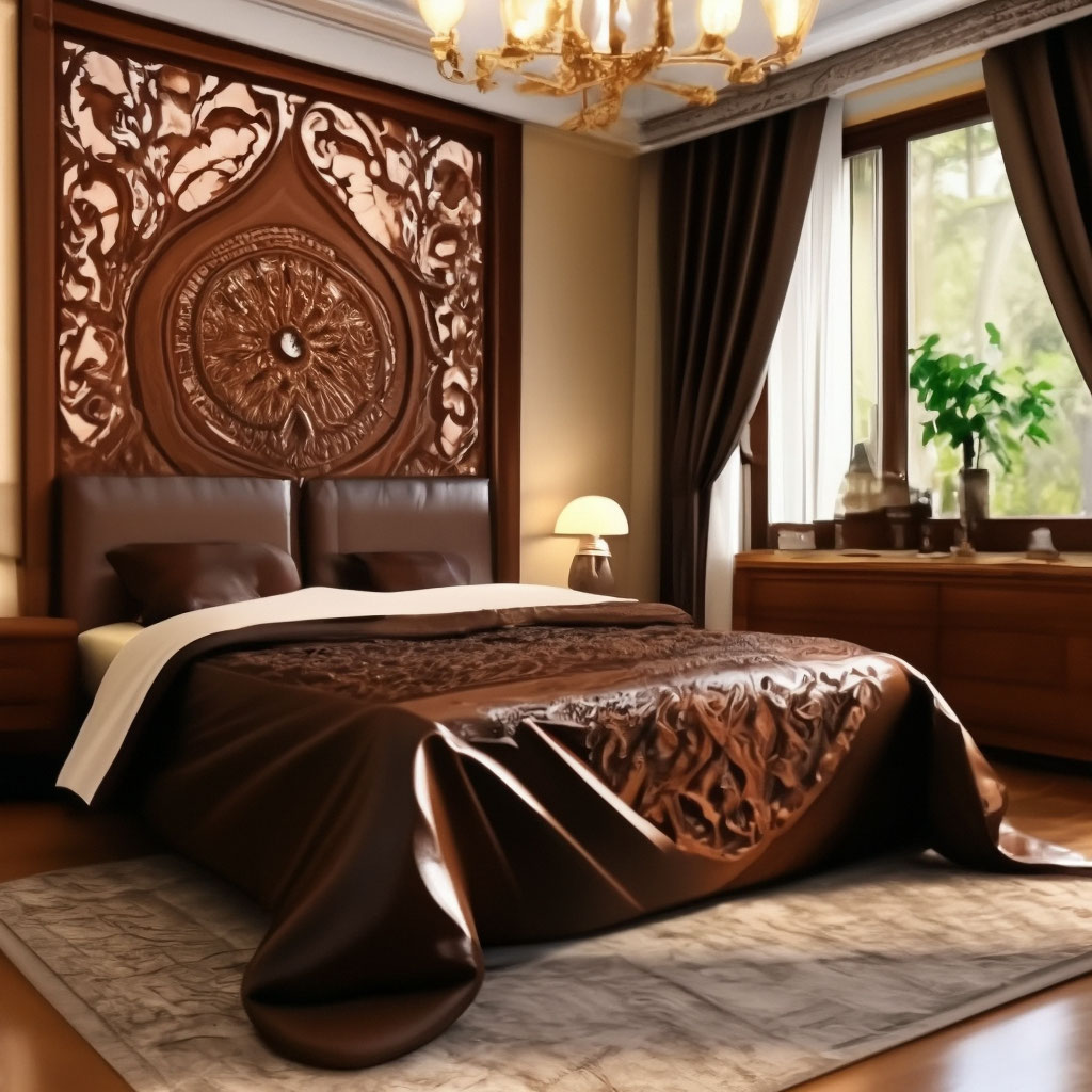 Мебель с элементами красной кожи в интерьере спальни