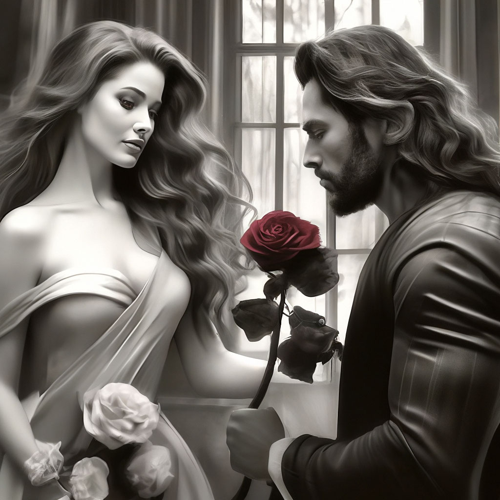 "A brutal Man says a compliment to a beautiful feminine woman with long ...