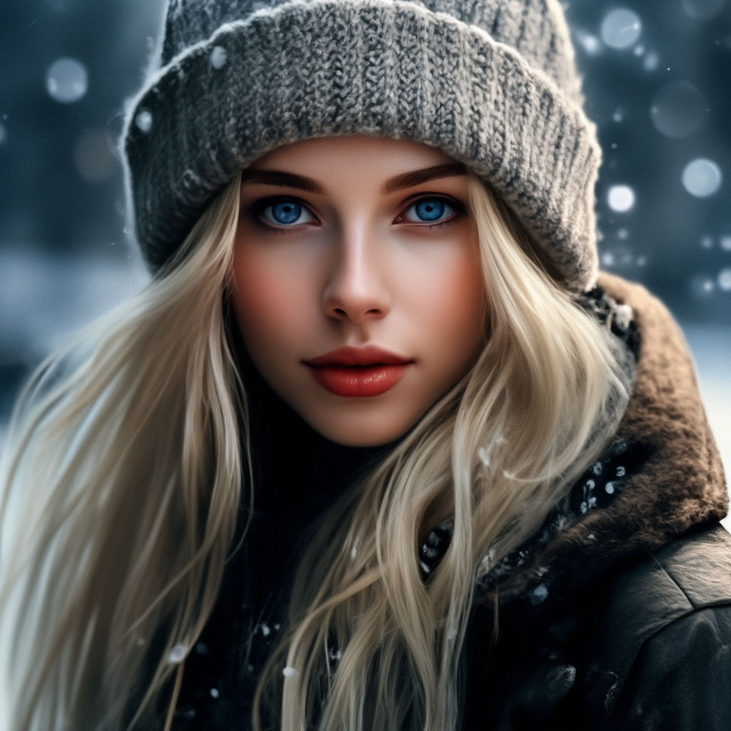 Красивая девушка, зима, снег идёт…» — создано в Шедевруме