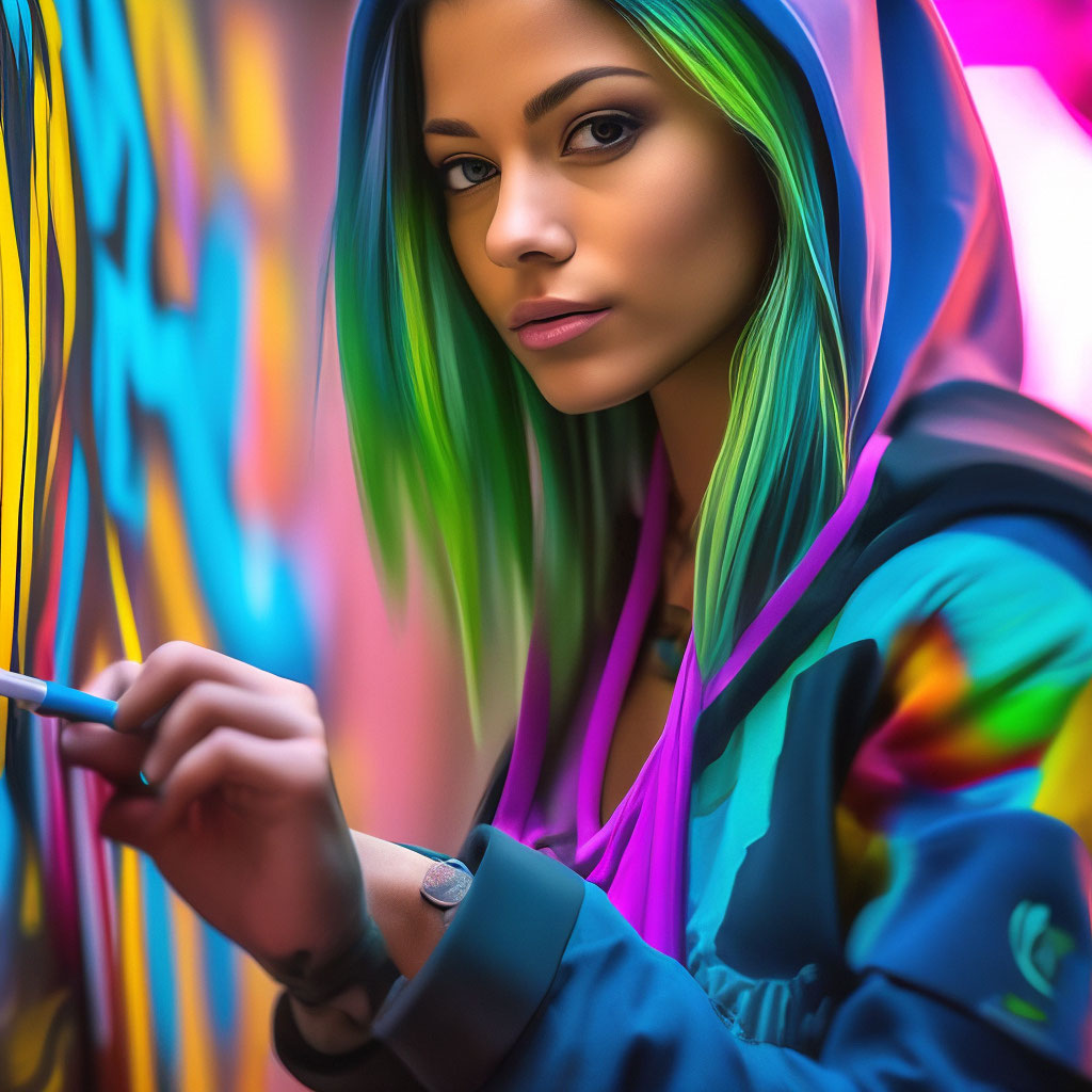 Красивая девушка рисует граффити на …» — создано в Шедевруме