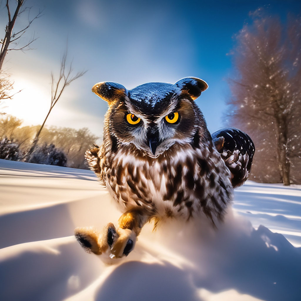 Первый снег, сова в шоке, бежит …» — создано в Шедевруме