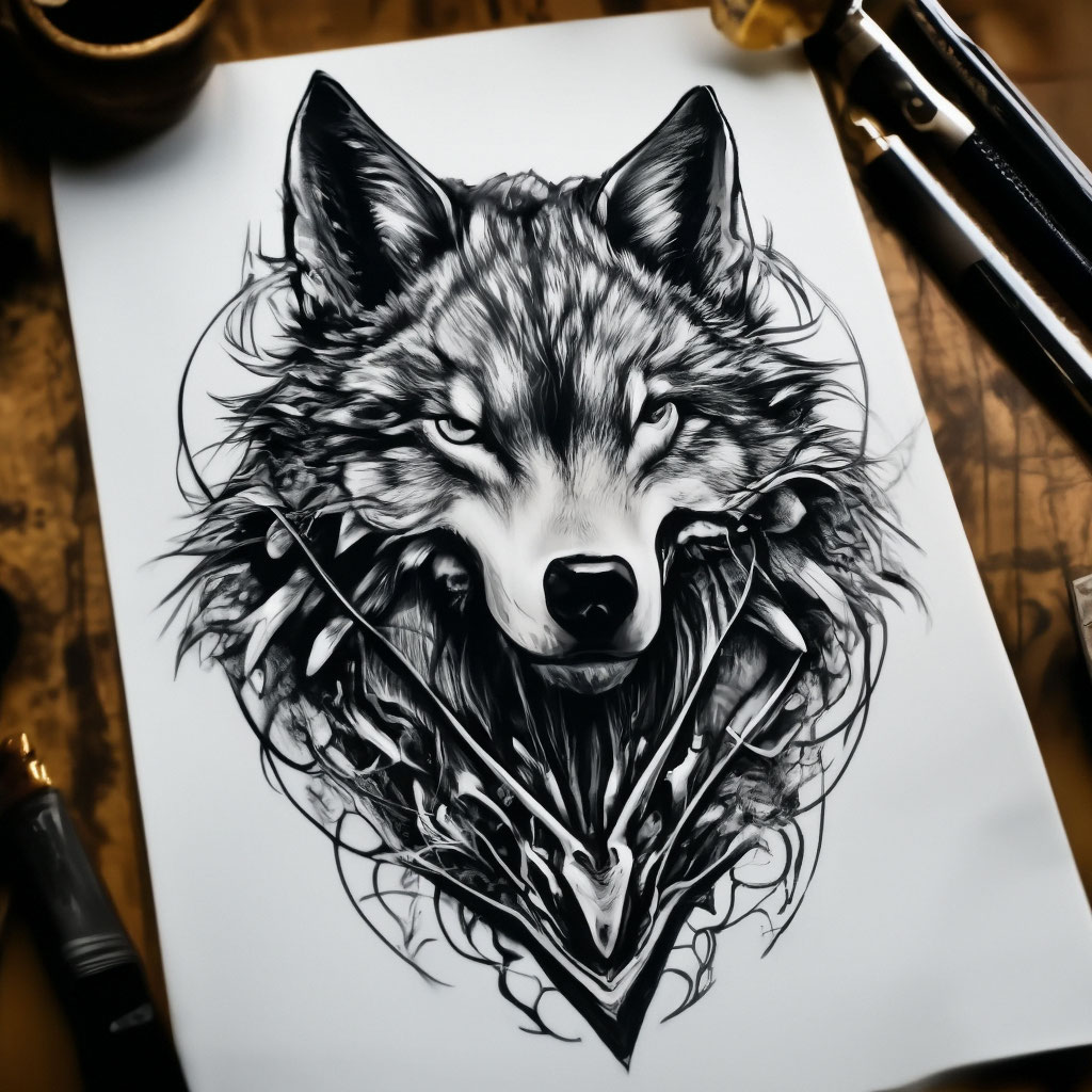 Как нарисовать татуировку волка карандашом поэтапно