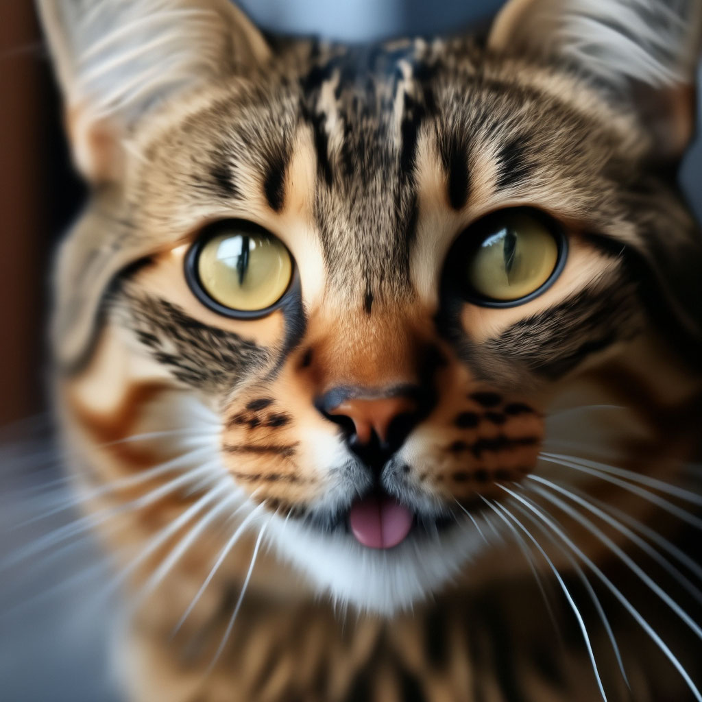 Домашняя кошка показывает язык, …» — создано в Шедевруме