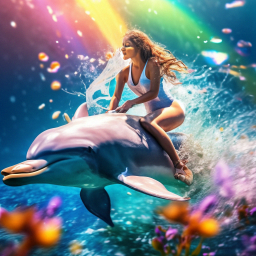 «Riding a dolphin, a beautiful girl in a swimsuit rushes through the ...