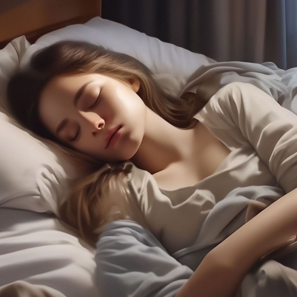 Красивая девушка спит на кровати, …» — создано в Шедевруме