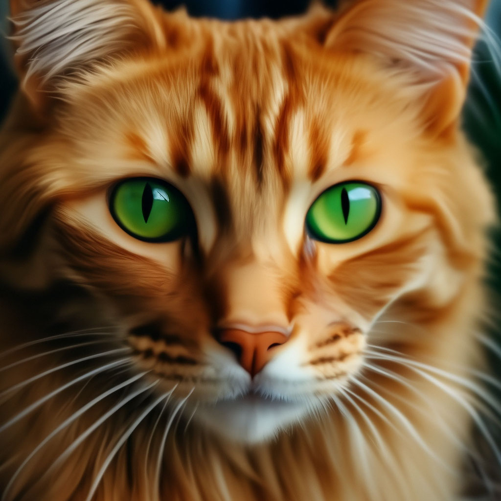 Красивая рыжая кошка с зелёными …» — создано в Шедевруме