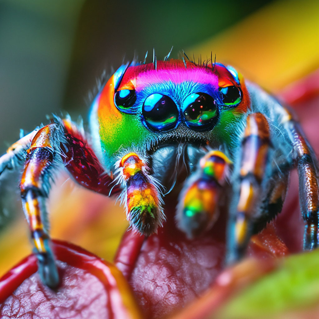 "A fluffy rainbow spider has woven a ." - image created in Shedevrum