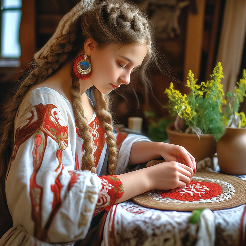 Схема вышивки «Девушка вышивает» (№) - Вышивка крестом