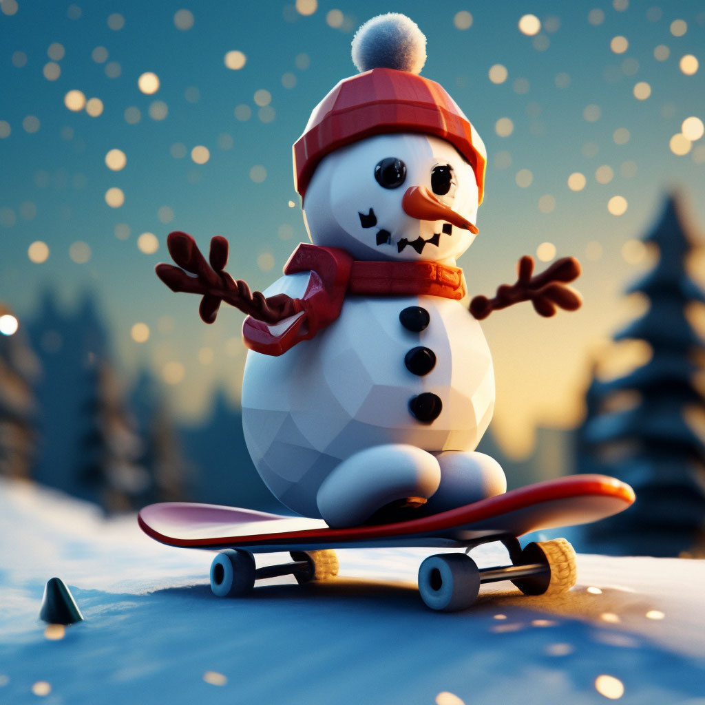 Снеговик на скейтборде,пиксель арт,…» — создано в Шедевруме