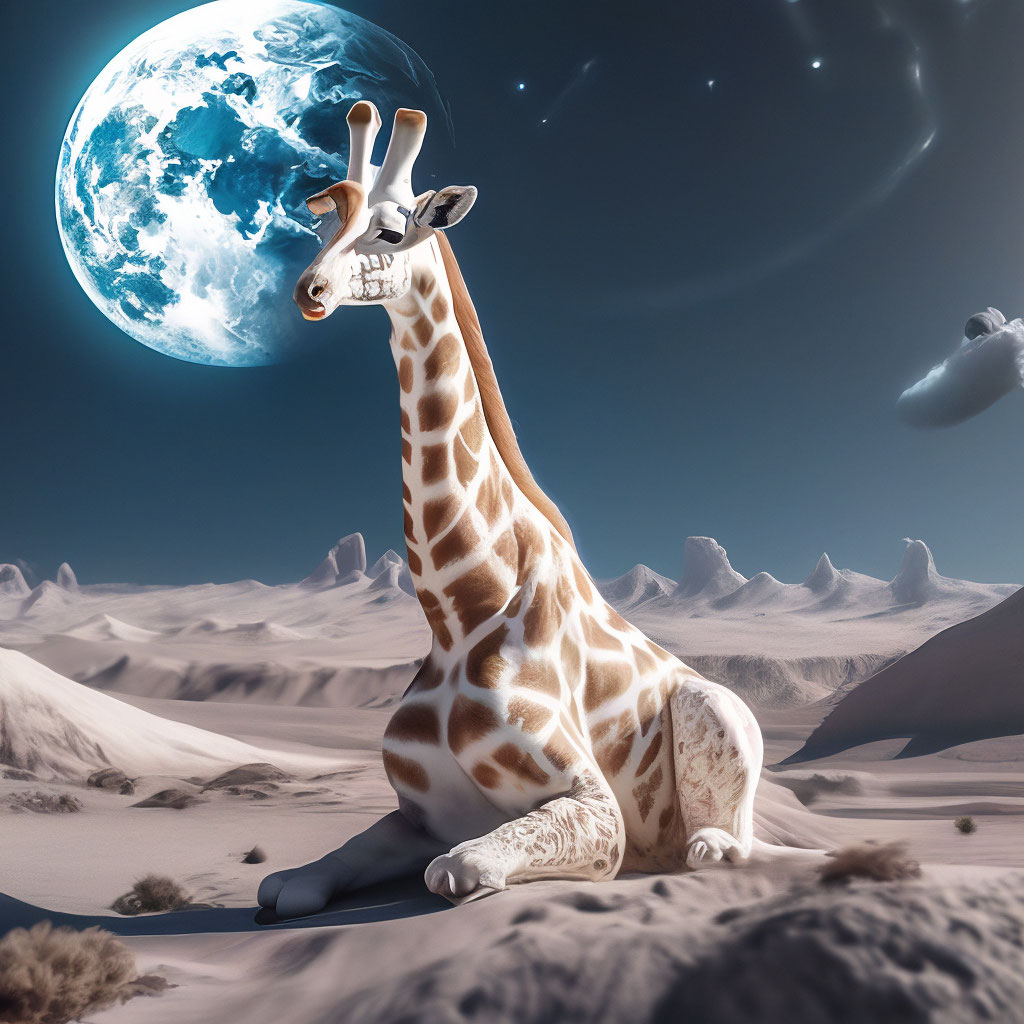 Белый жираф альбинос сидит на луне…» — создано в Шедевруме