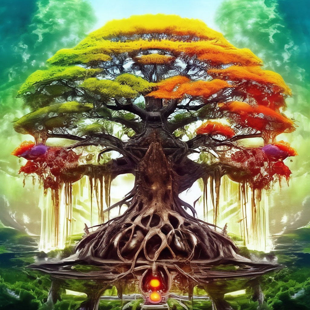 Дерево рода, яркие сочные цвета, …» — создано в Шедевруме