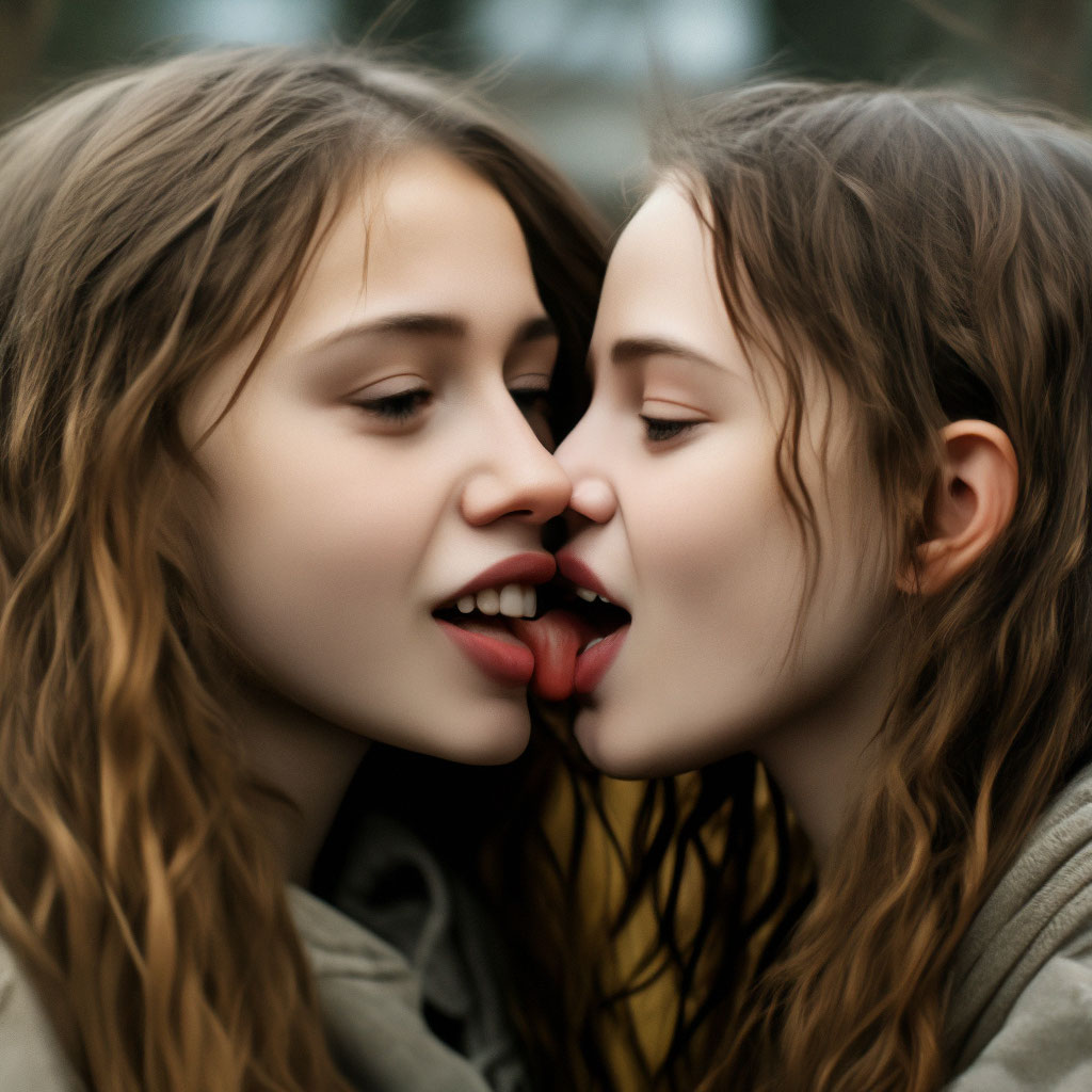 Две девушки целуются. головы девушек…» — создано в Шедевруме