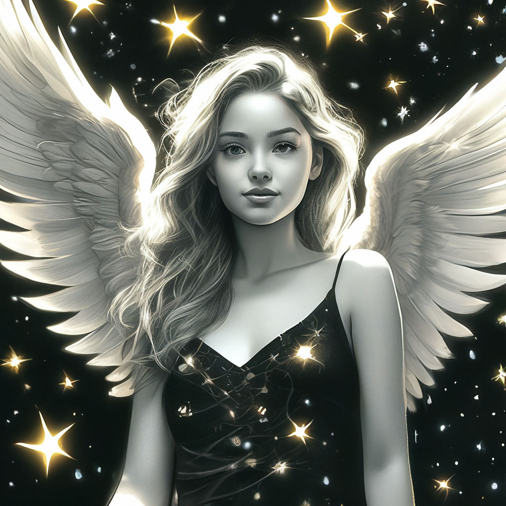 Красивая девушка ангел с золотыми …» — создано в Шедевруме
