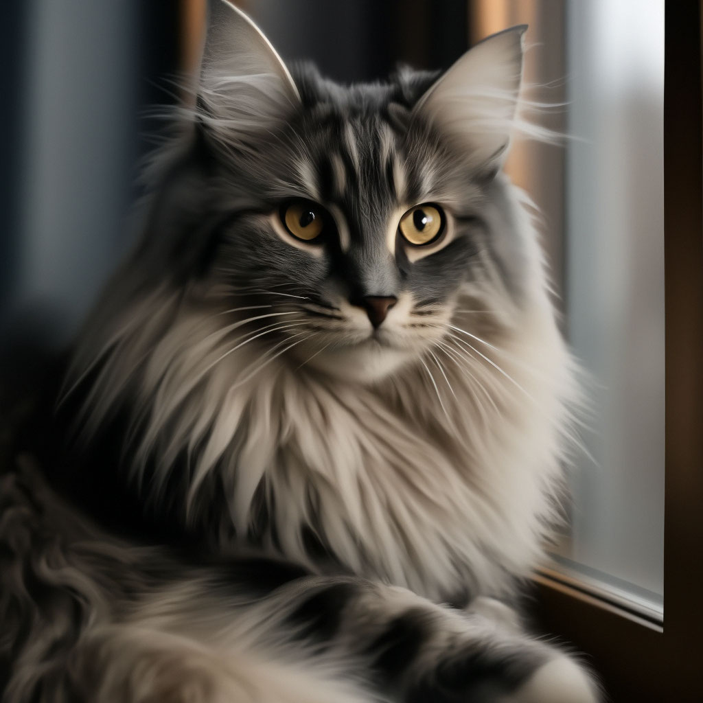 Сибирский кот, дымчатый, сидит на …» — создано в Шедевруме