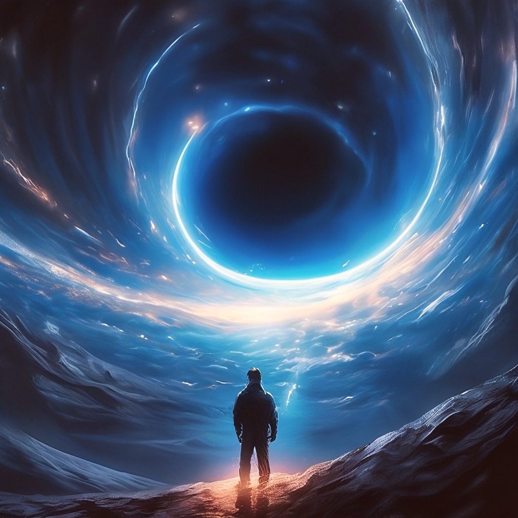 Чёрная дыра, голубой, человек …» — создано в Шедевруме