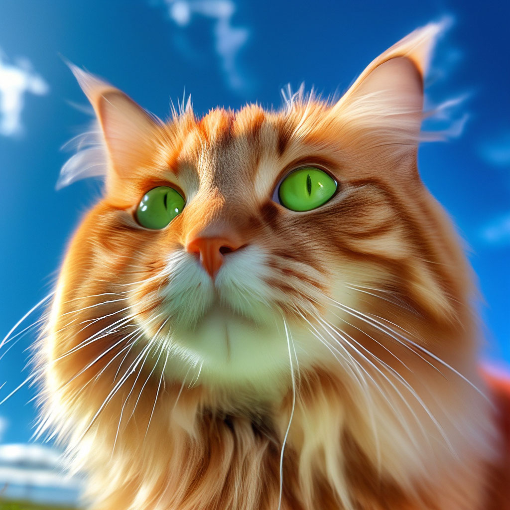 Очень пушистая рыжая кошка с ярко …» — создано в Шедевруме