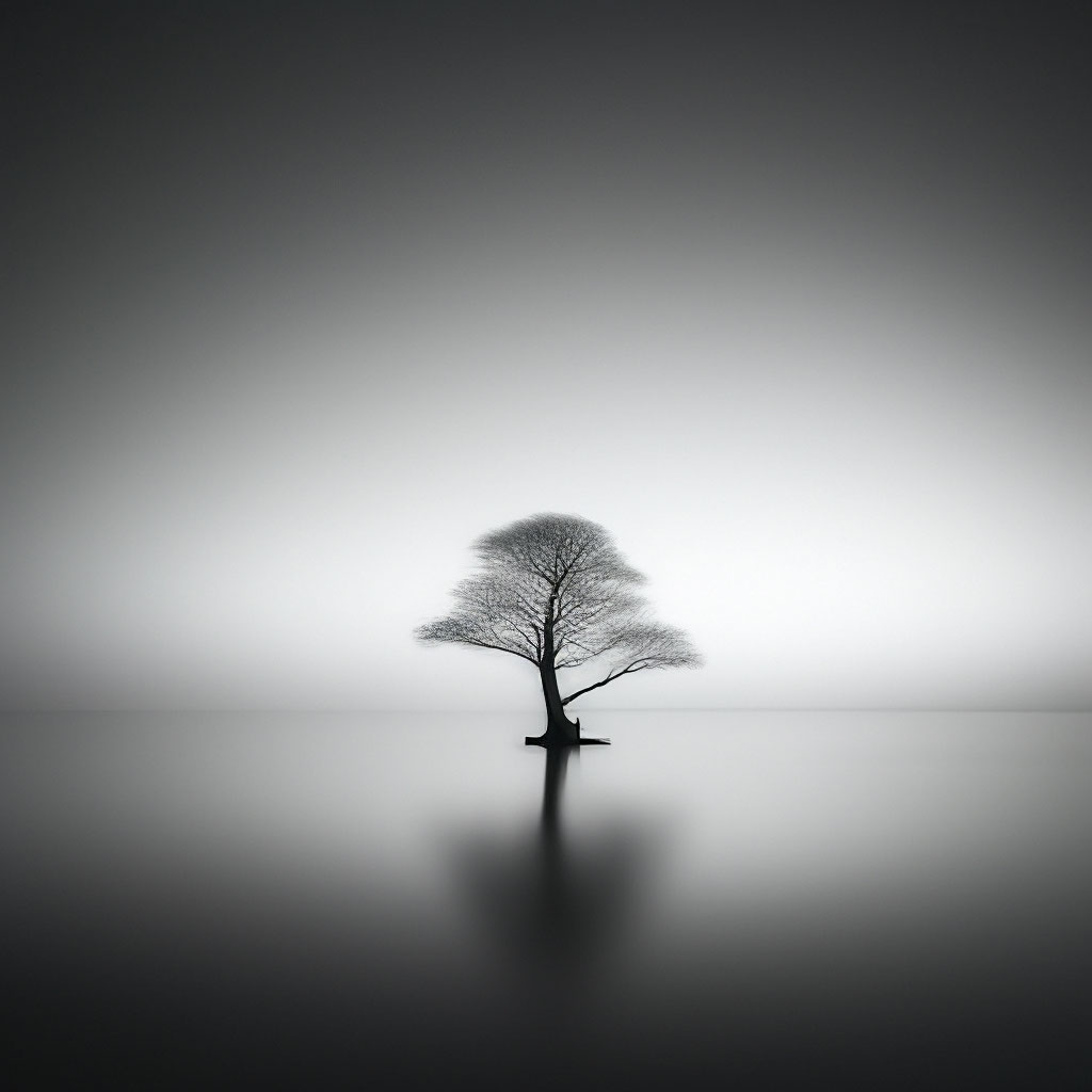 Одинокое дерево. минимализм. чб. …» — создано в Шедевруме