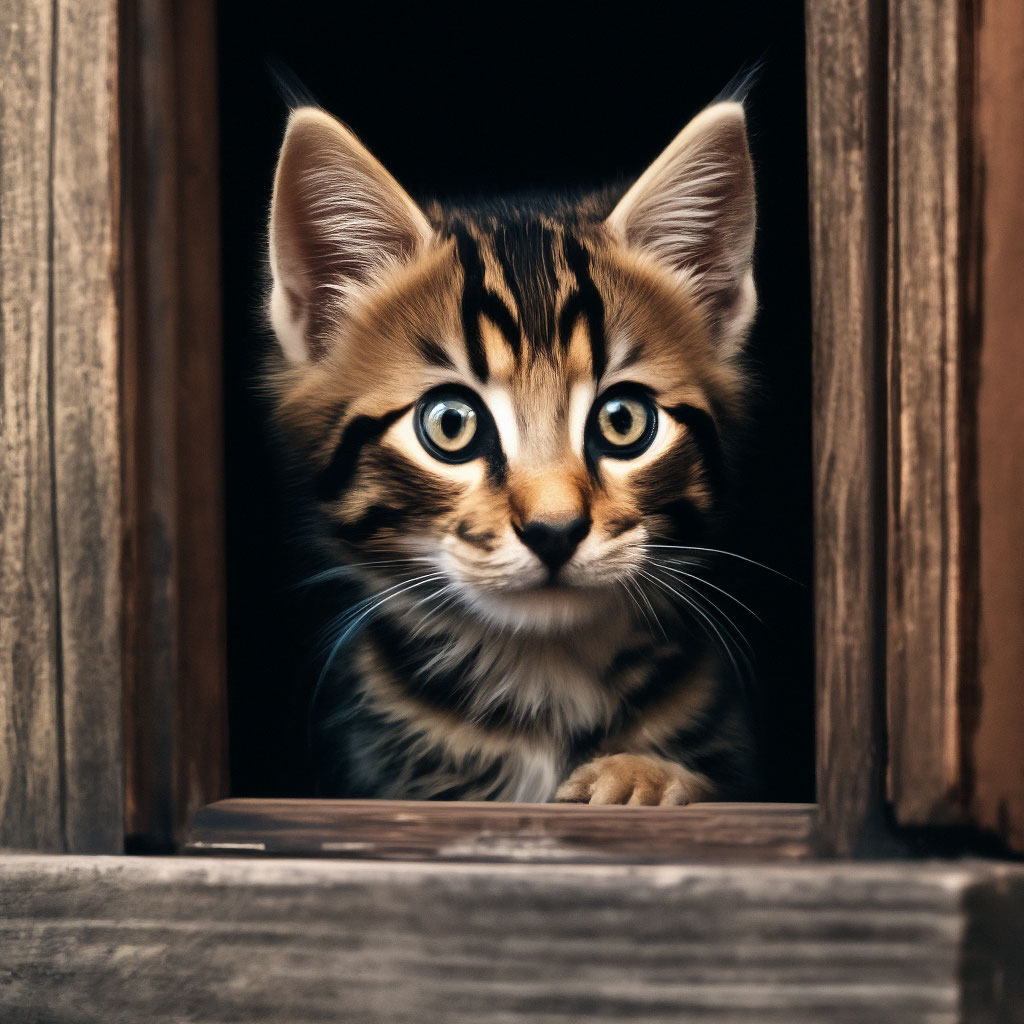 Котенок выглядывающий из домика» — создано в Шедевруме
