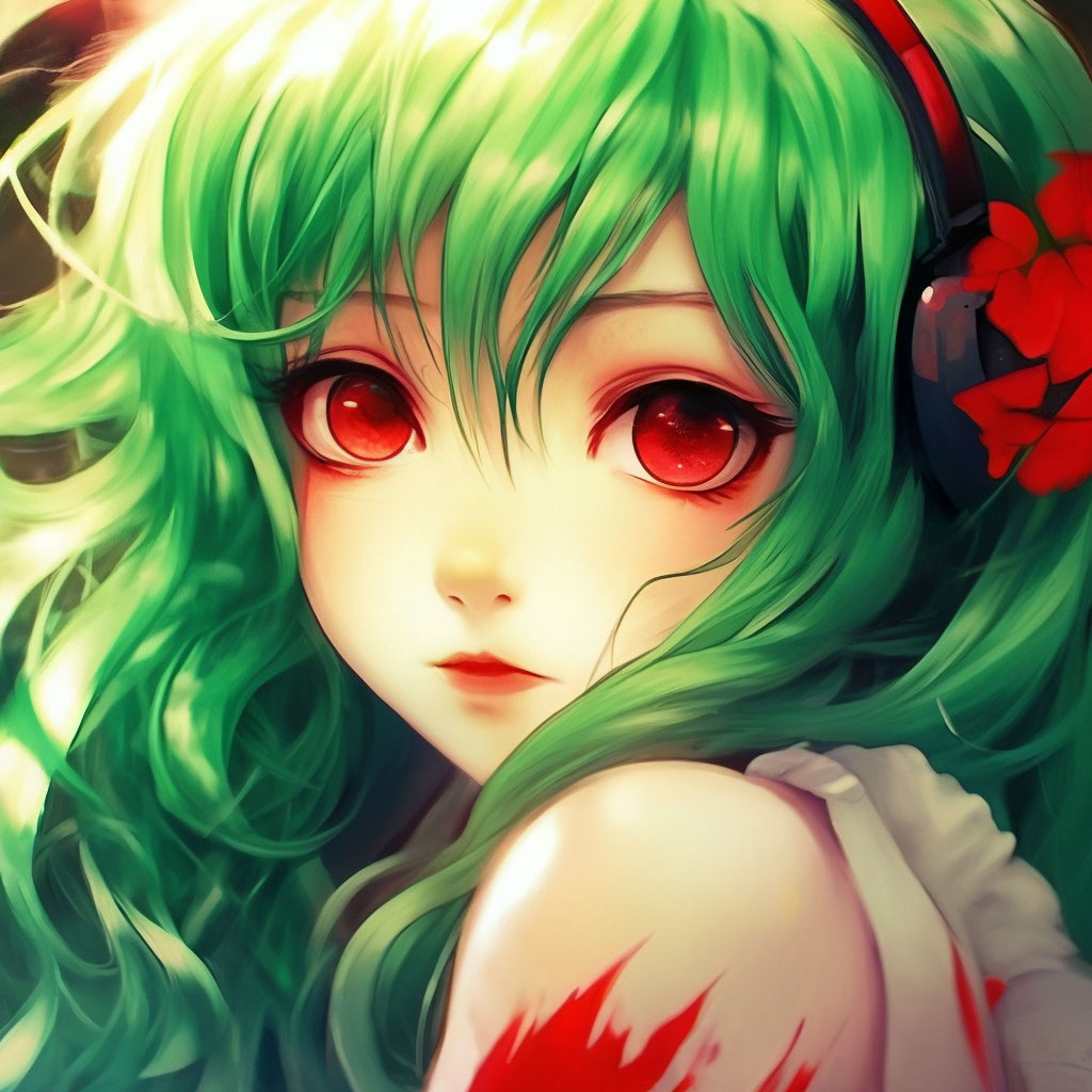 Anime Girl With Green Hair And Red Eyes