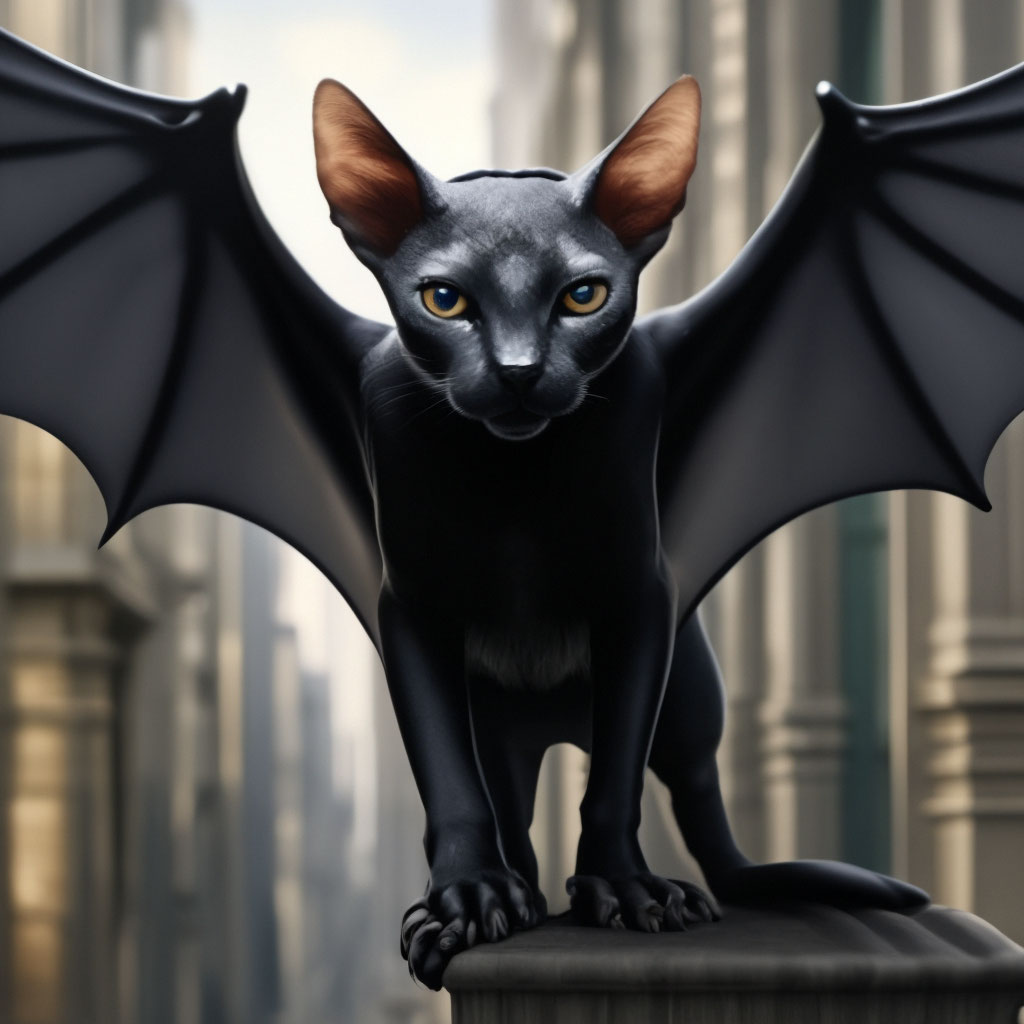 Лысый черный кот летучая мышь, …» — создано в Шедевруме